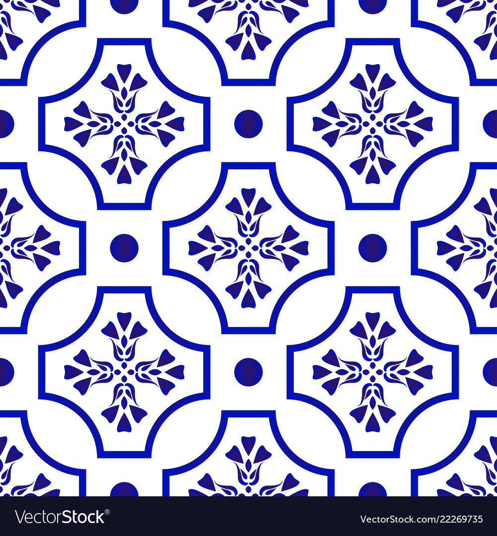Blue and white tile pattern Royalty Free Vector Image