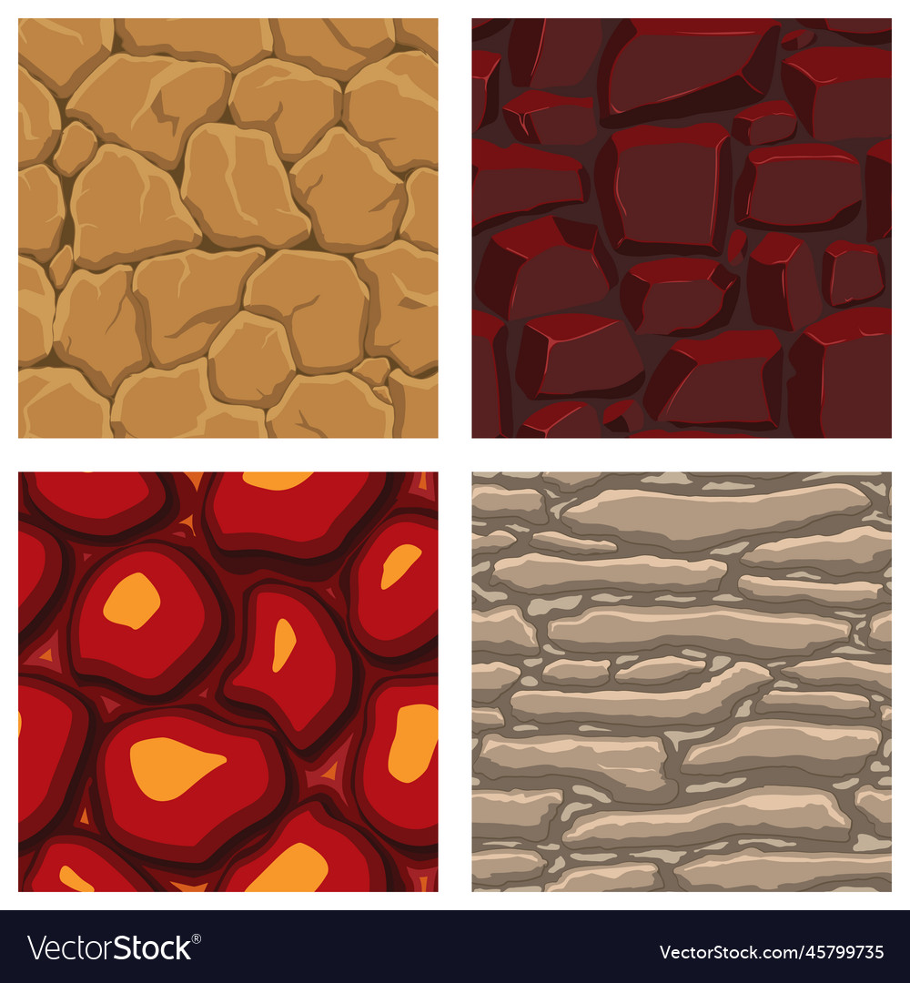 Cartoon game textures lava rocks and brick dirt Vector Image