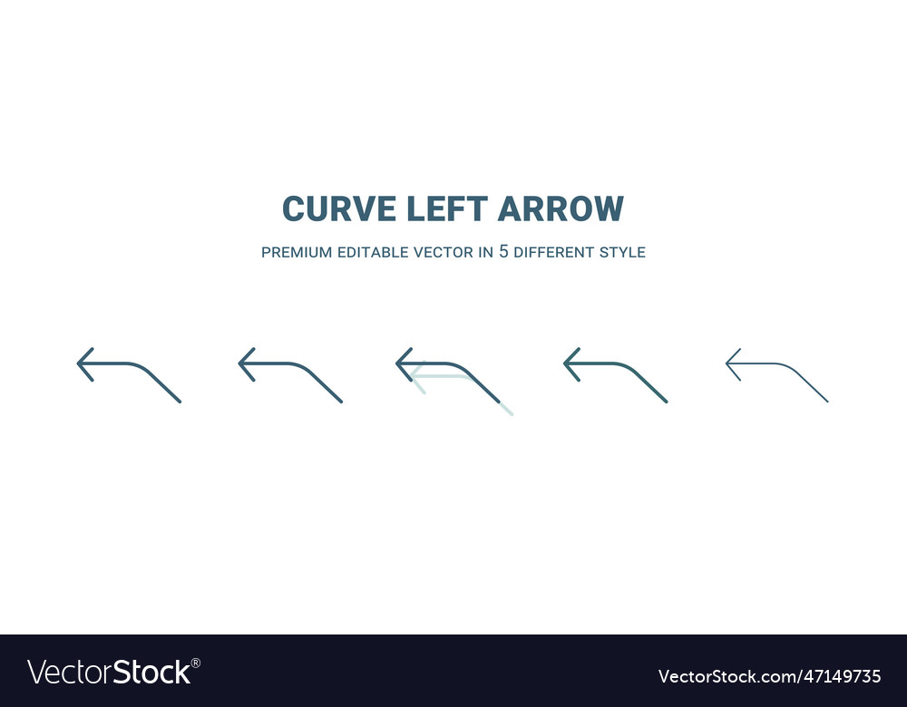 Curve left arrow icon in 5 different style