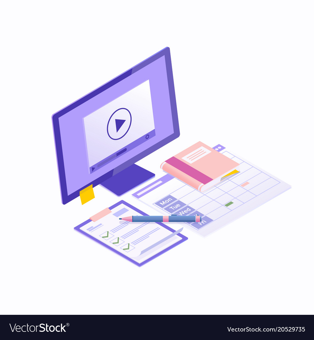 E-learning isometric concept with education