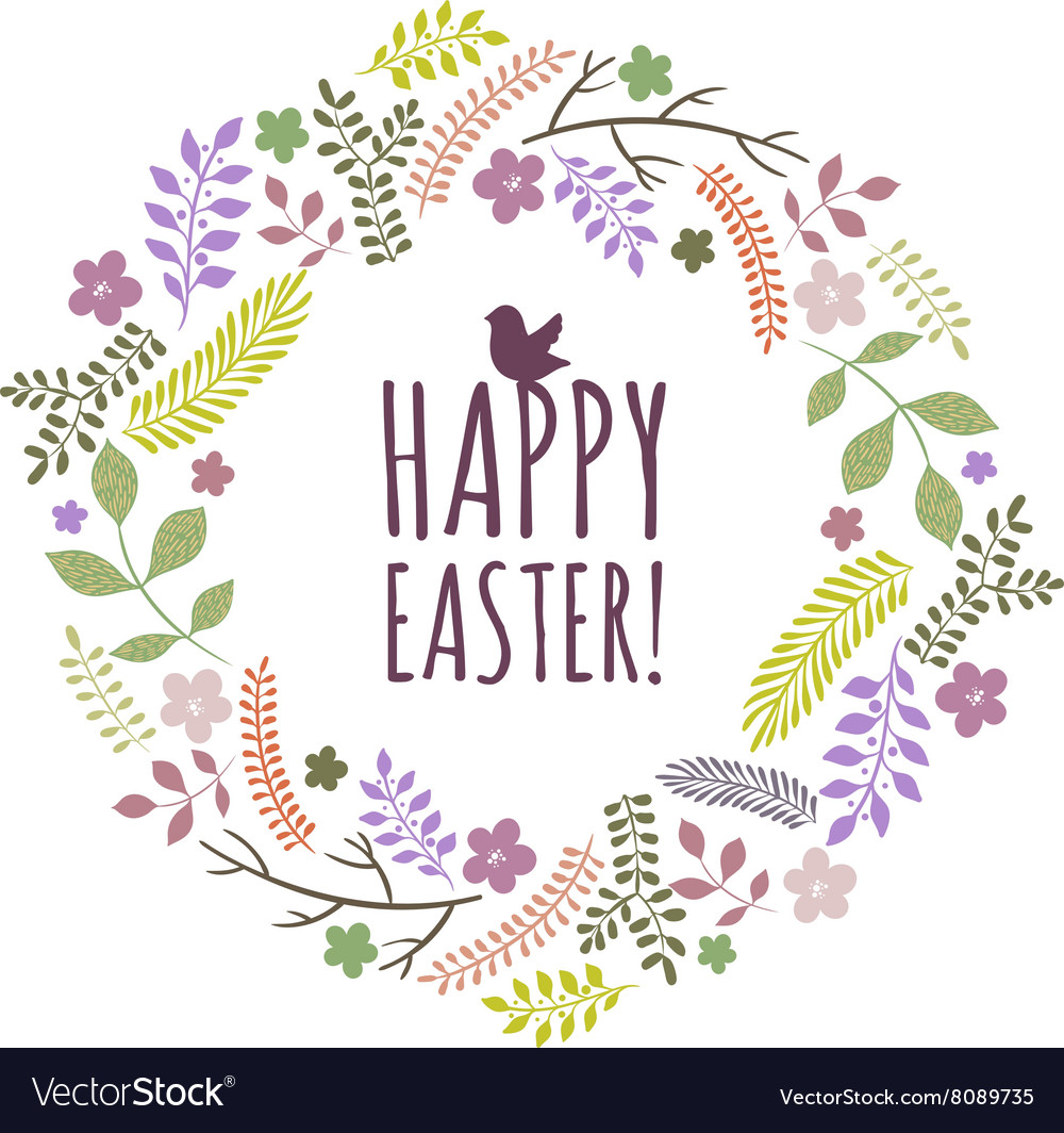 Easter greeting card with wreath from floral