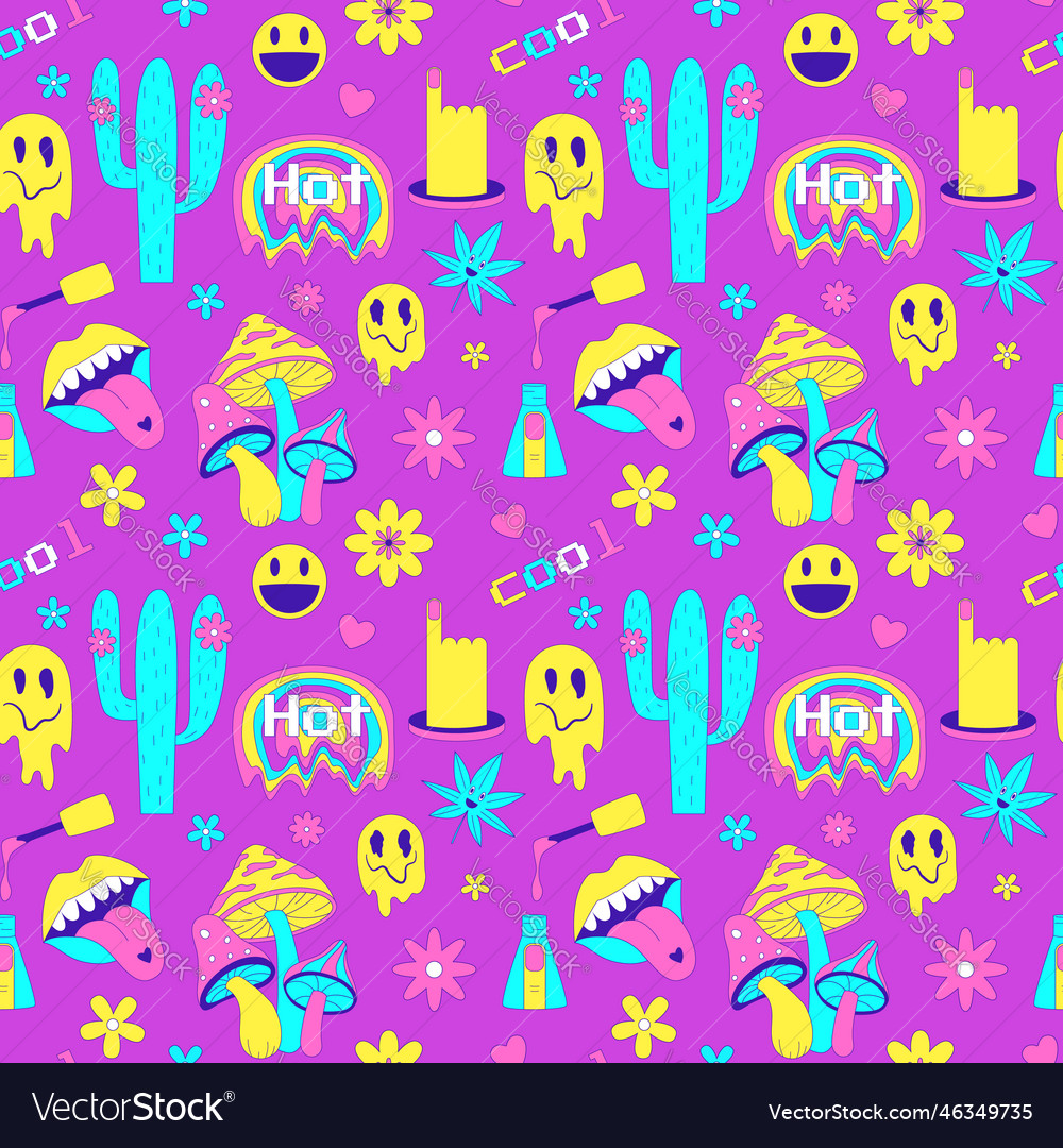 Seamless pattern with y2k style elements acidic Vector Image Seamless pattern with y2k style elements acidic