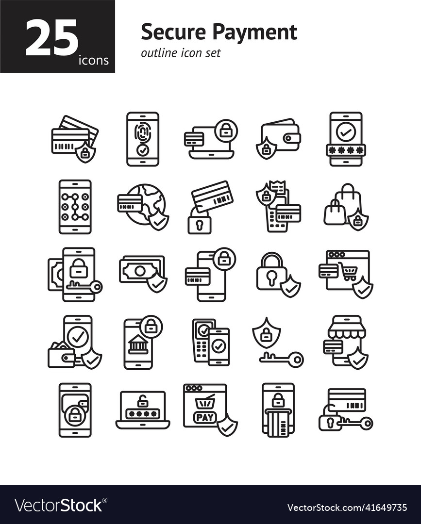 Secure payment outline icon set