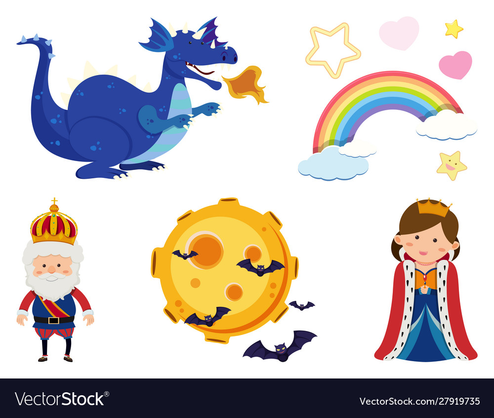 Set isolated objects theme fairytale