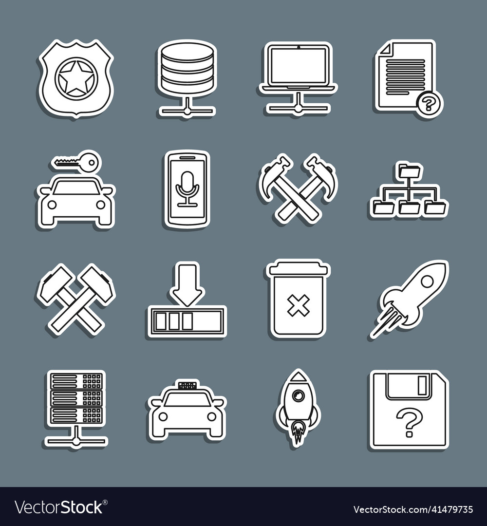 Set line unknown document rocket ship with fire vector image Set line unknown document rocket ship with fire