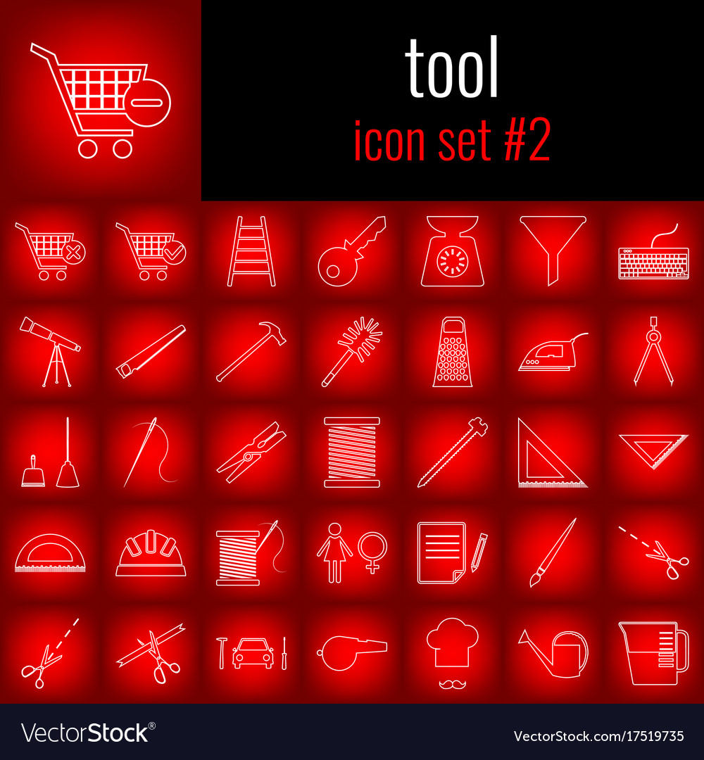 Tool icon set 2 white line on red gradient