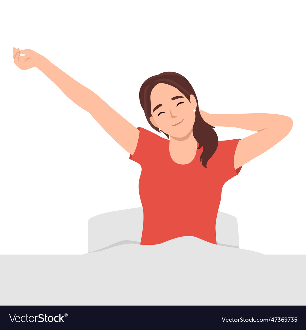 Woman stretching in bed after waking up entering Vector Image