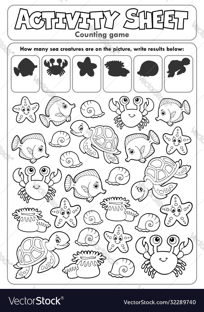 Activity sheet counting game 1 Royalty Free Vector Image