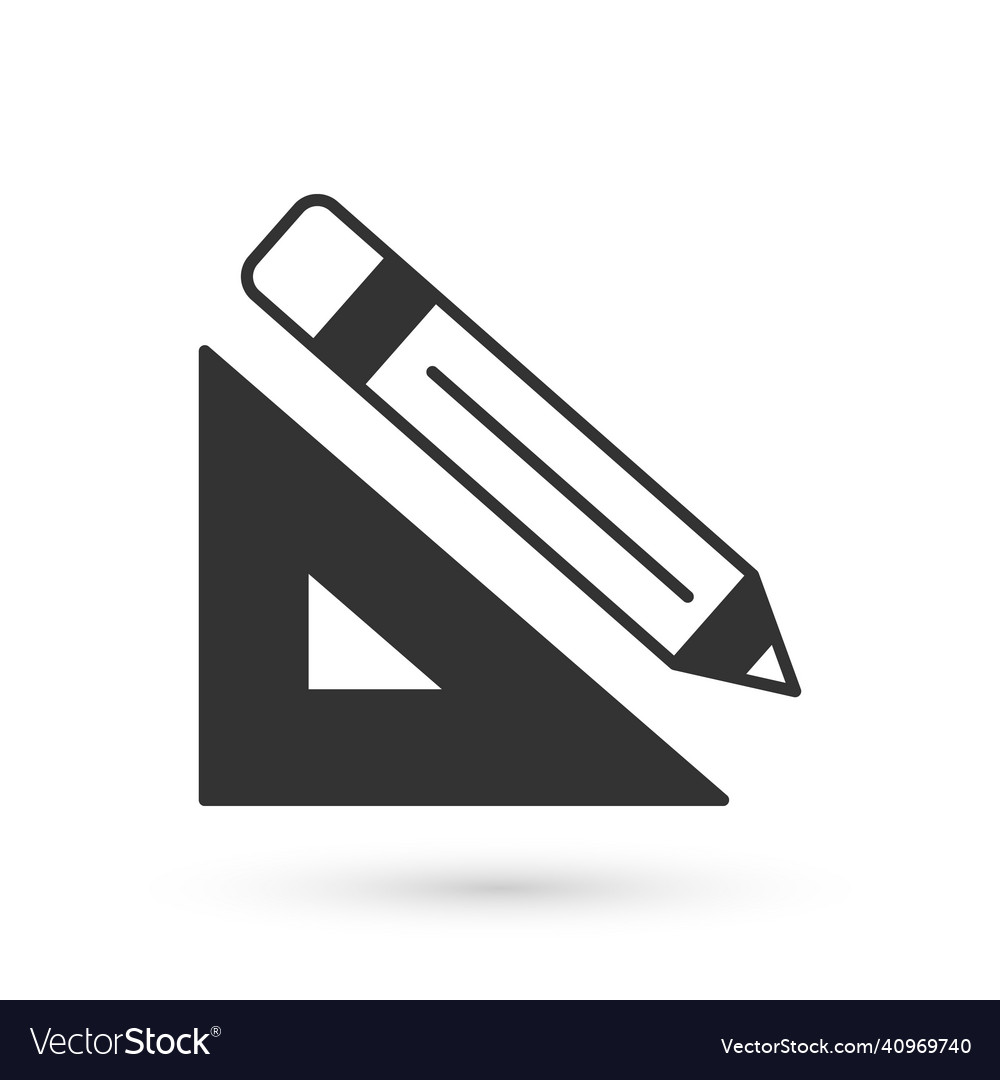 Grey triangular ruler and pencil icon isolated vector image Grey triangular ruler and pencil icon isolated