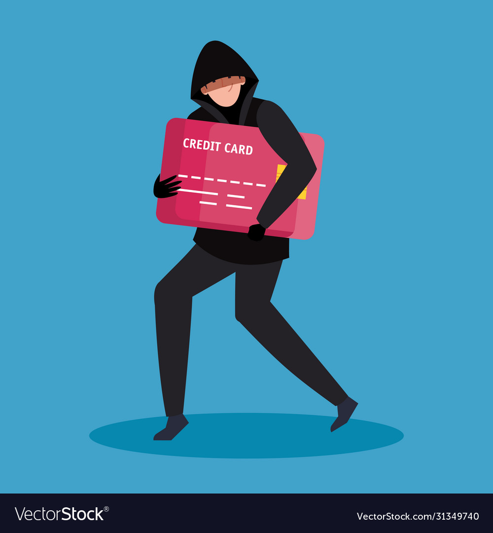 Hacker with credit card icon vector image Hacker with credit card icon