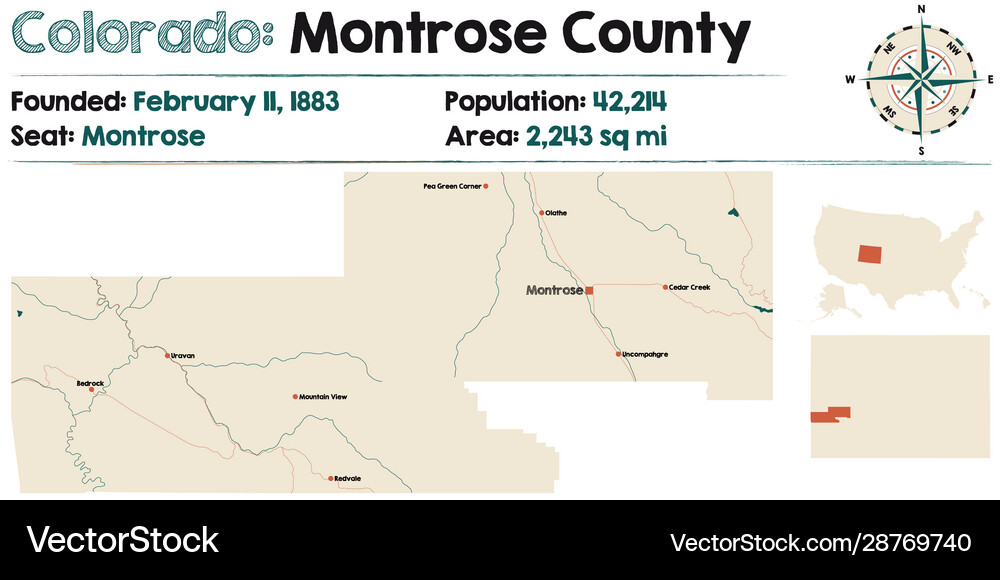 Map montrose county in colorado Royalty Free Vector Image