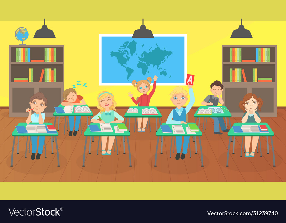 School children learning at classroom little