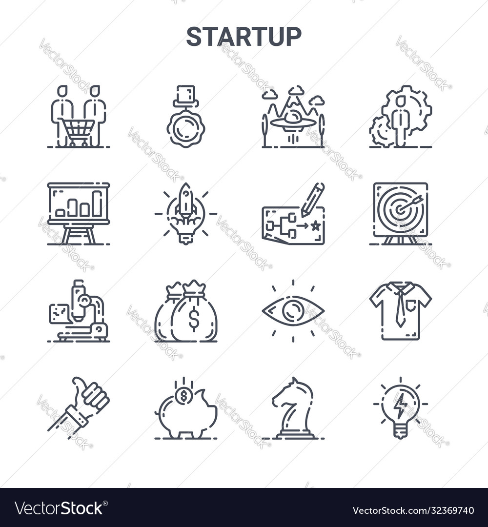 Set 16 startup concept line icons 64x64 thin