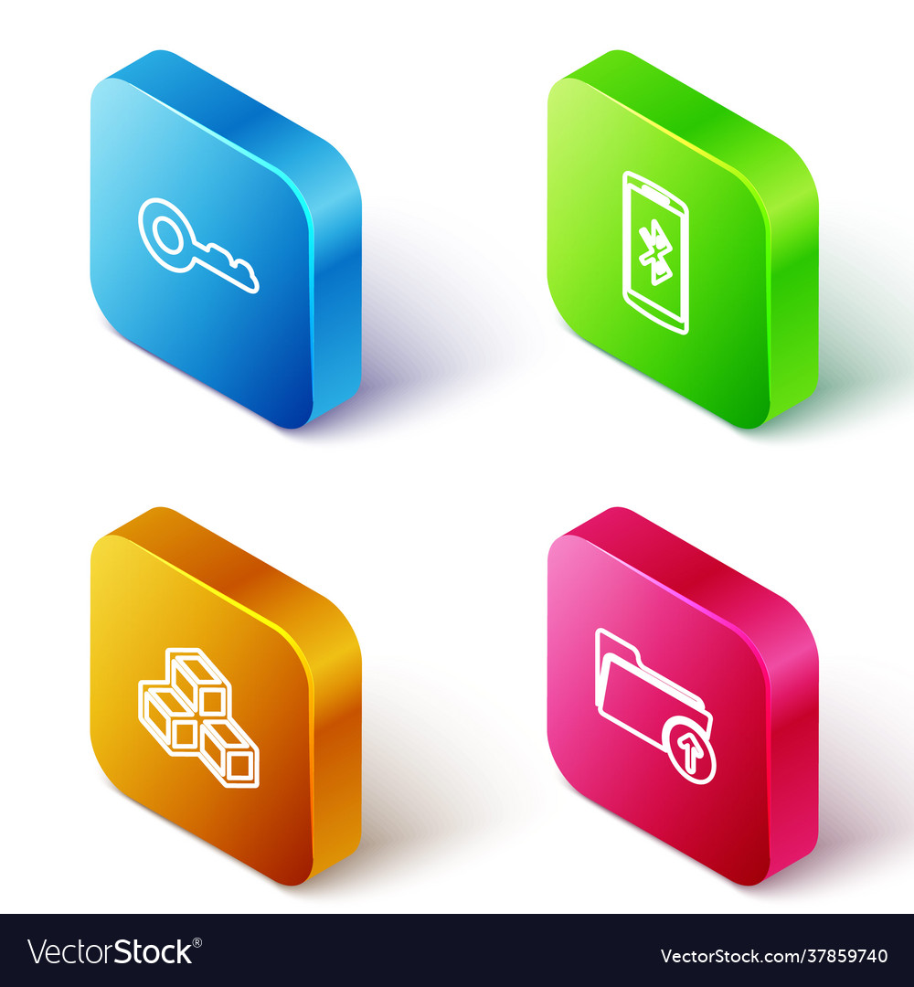 Set isometric line key smartphone with bluetooth vector image Set isometric line key smartphone with bluetooth