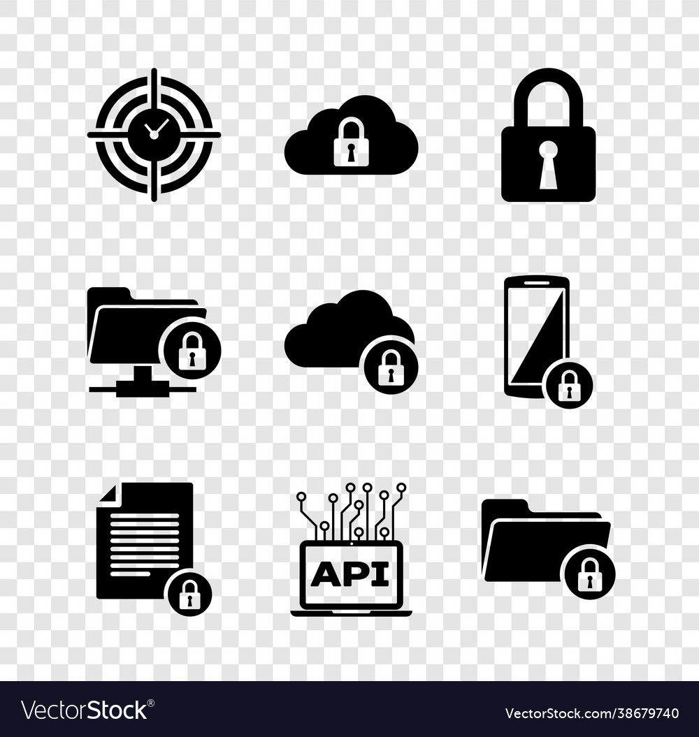 Set time management cloud computing lock vector image Set time management cloud computing lock