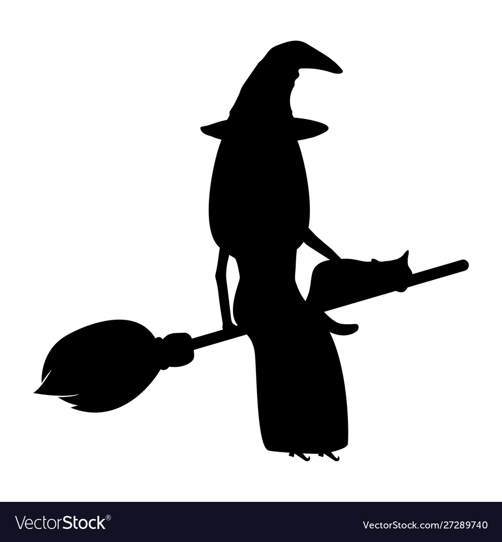 Witch with a cat on broomstick for halloween