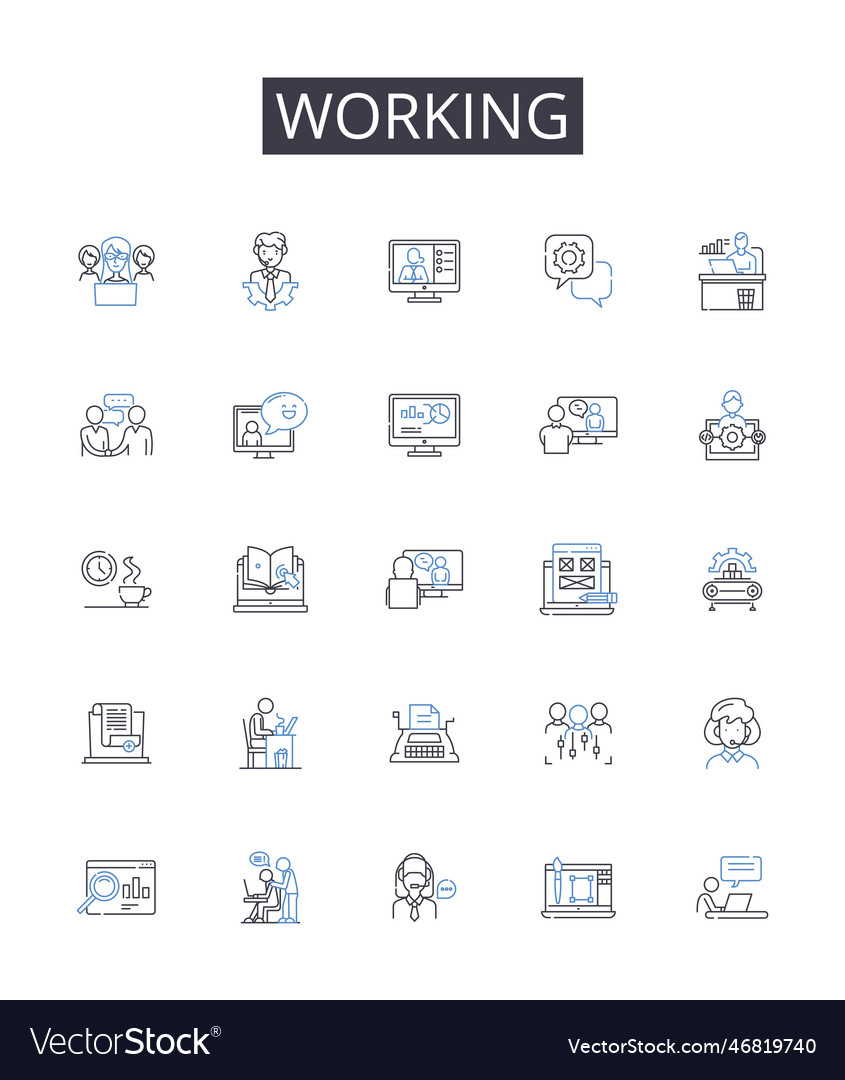 Working line icons collection laboring engaged vector image Working line icons collection laboring engaged