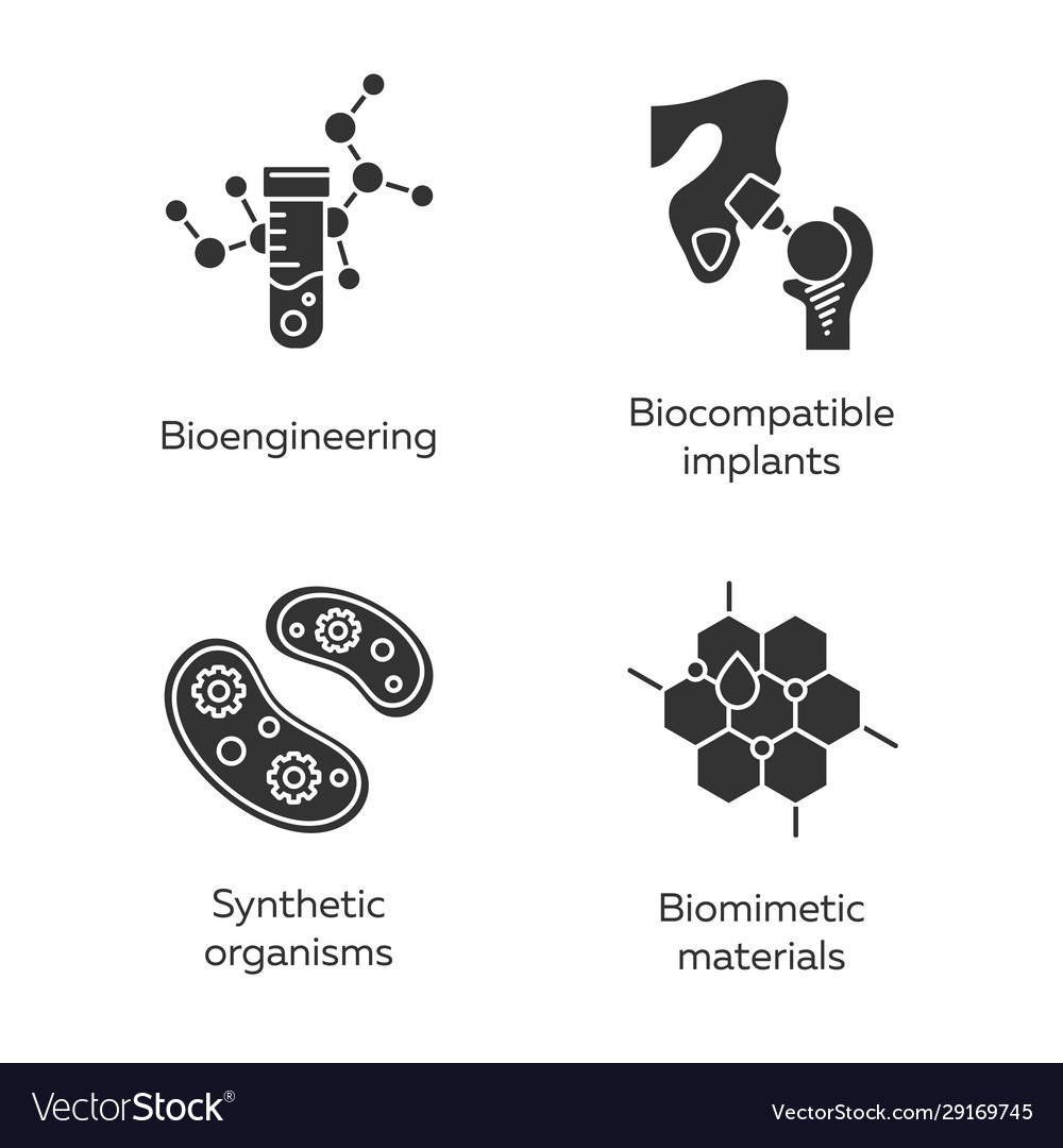 Bioengineering Glyph Icons Set Biotechnology Vector Image