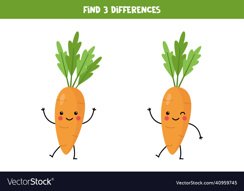 Find three differences between two cute carrots Vector Image