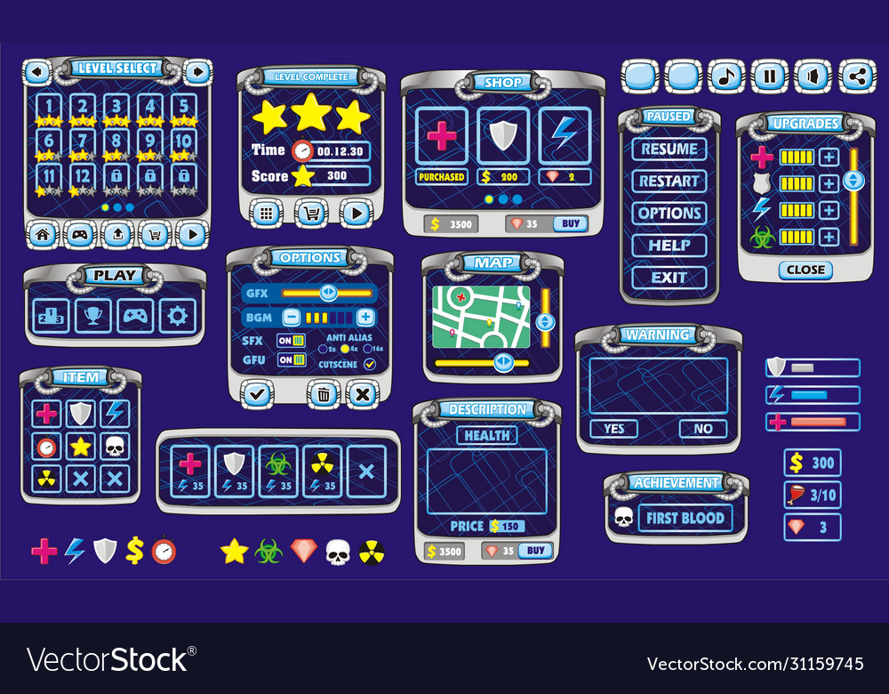 Game UI Elements - Screen Templates