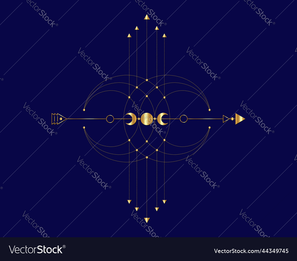 Golden totem sacred geometry mystical arrow sign Vector Image