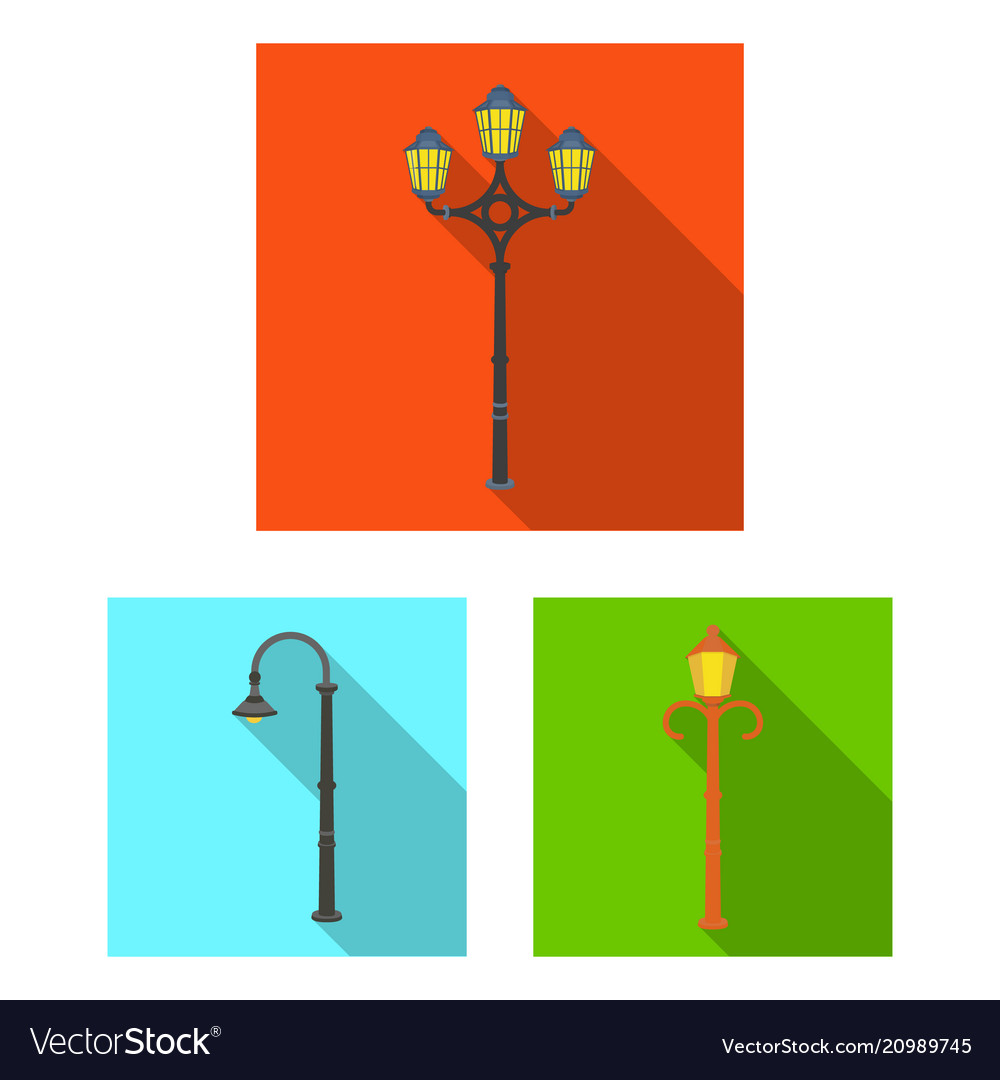 Lamp post flat icons in set collection for design