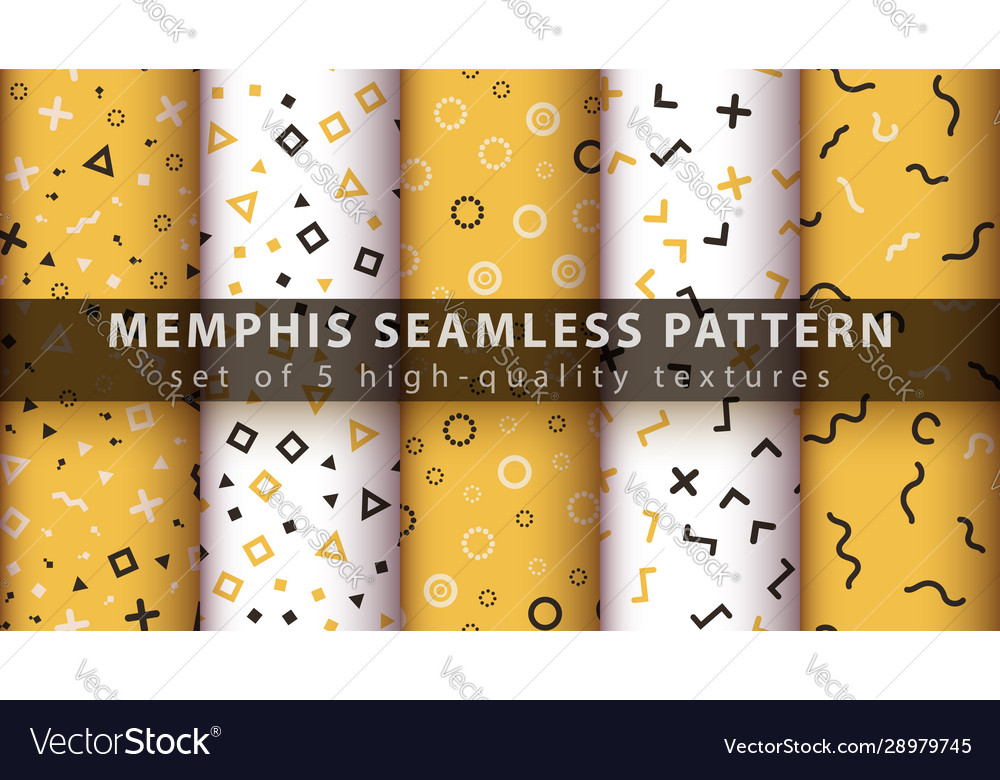Memphis seamless pattern - set five items vector image Memphis seamless pattern - set five items