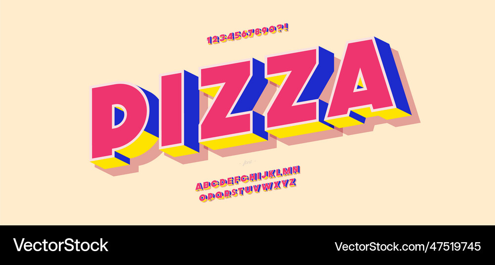 Pizza font 3d bold style modern typography Vector Image