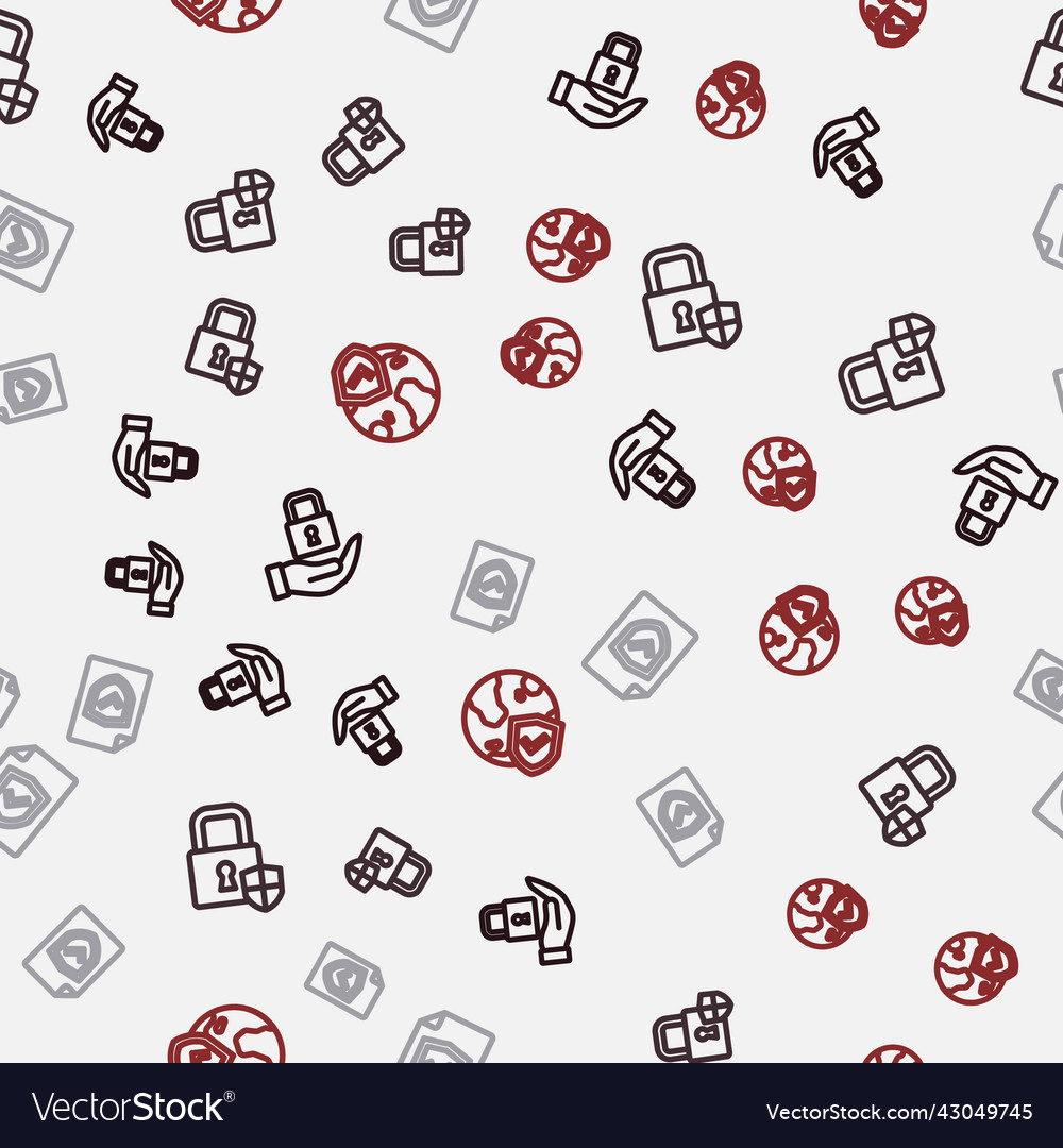 Set line lock shield security with contract vector image Set line lock shield security with contract