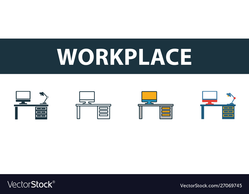 Workplace icon set four elements in different vector image Workplace icon set four elements in different