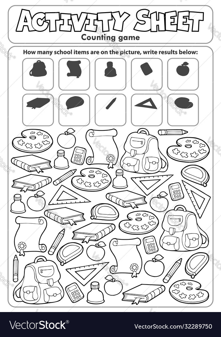 Activity sheet counting game topic 1 vector image Activity sheet counting game topic 1