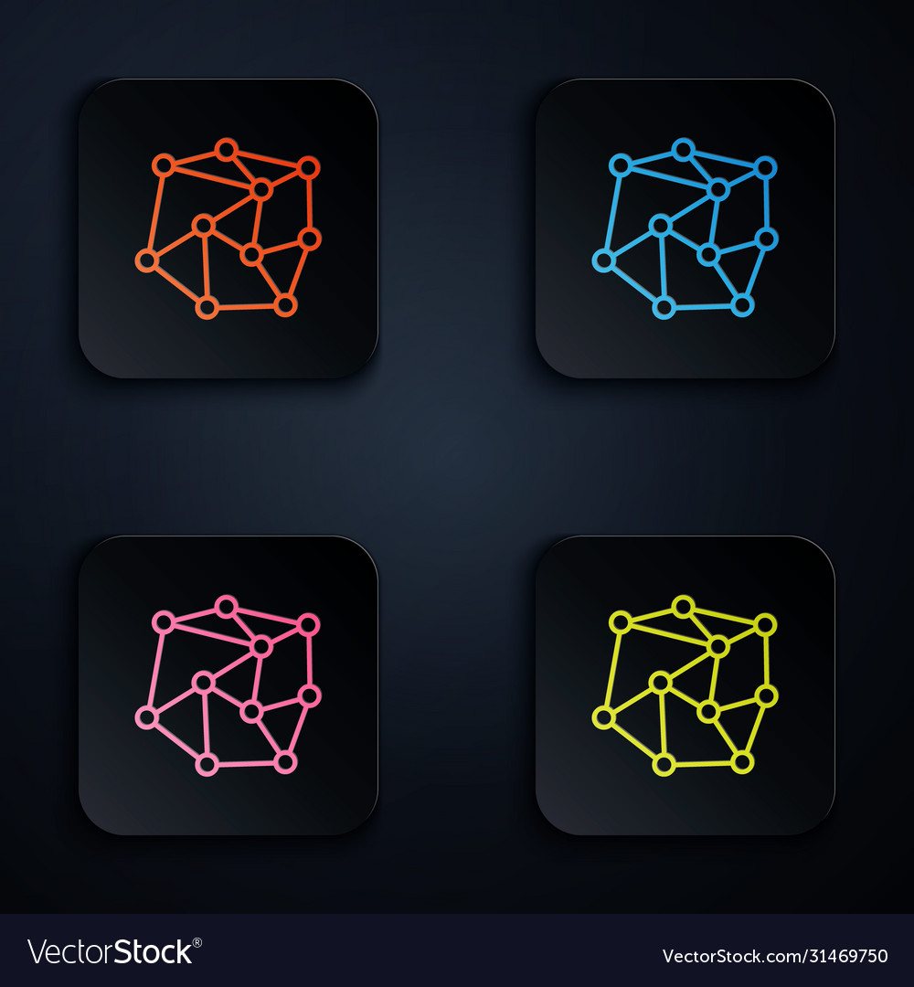 Color neon line neural network icon isolated