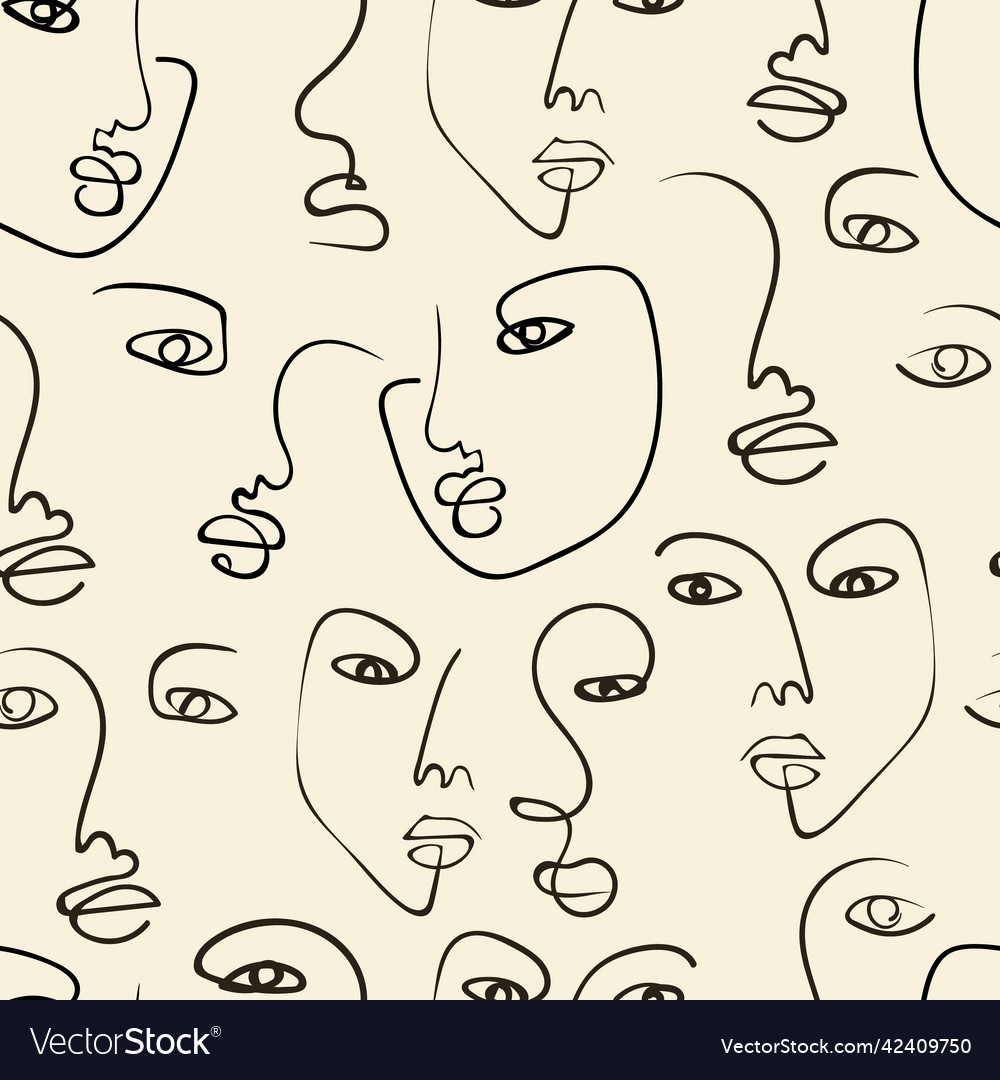 Continuous line drawing of faces seamless pattern