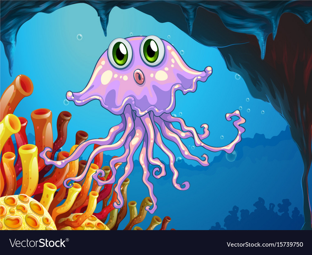 Cute Jellyfish Under The Ocean Royalty Free Vector Image