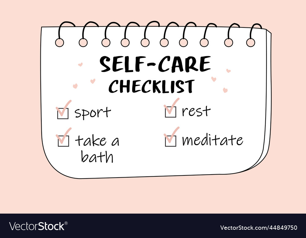 Cute modern doodle kawaii self-care checklist