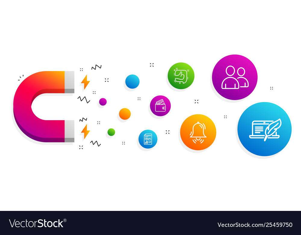 Debit card users and clock bell icons set report vector image Debit card users and clock bell icons set report