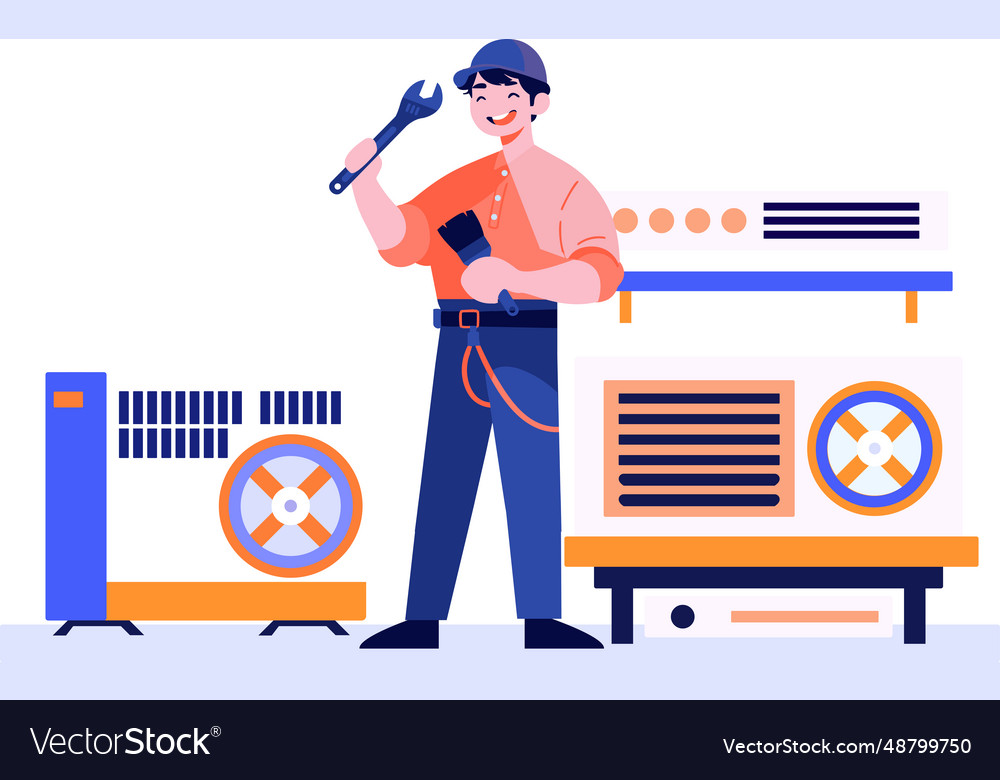 Hand drawn air conditioner repair technician vector image Hand drawn air conditioner repair technician