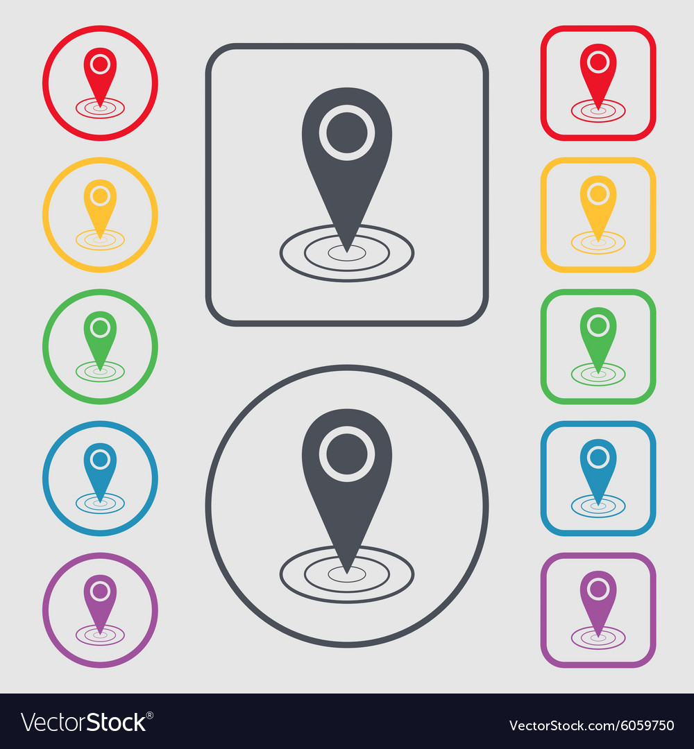 Map pointer icon sign symbols on the round