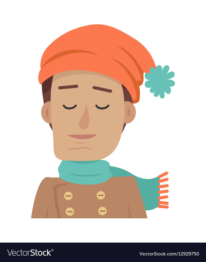 Portrait Of Young Boy In Orange Hat And Blue Scarf