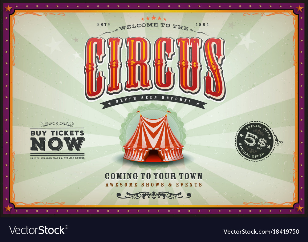 Vintage horizontal circus poster with sunbeams Vector Image