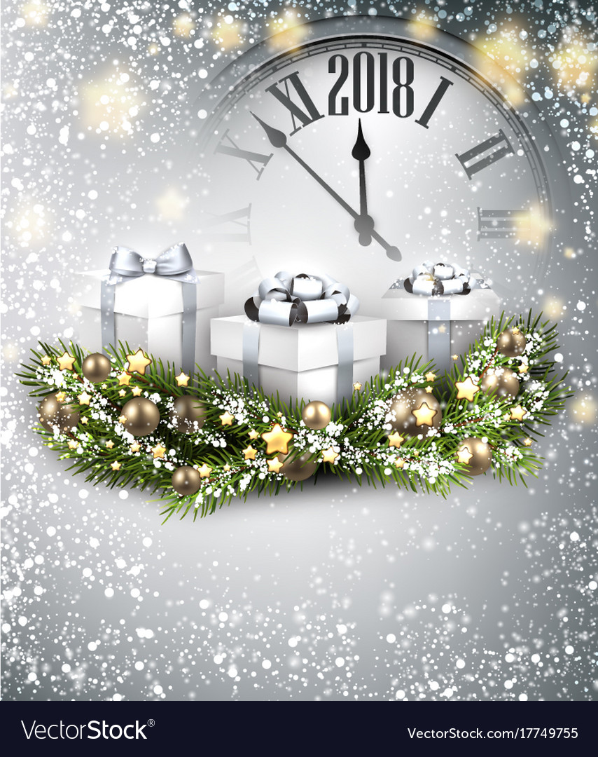 2018 new year background with clock