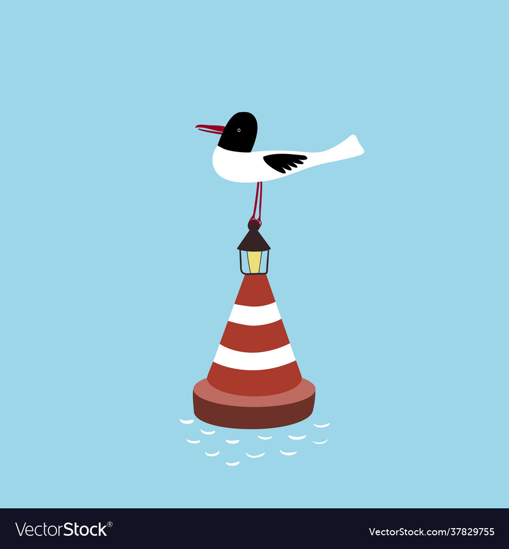 A seagull sits on buoy in sea