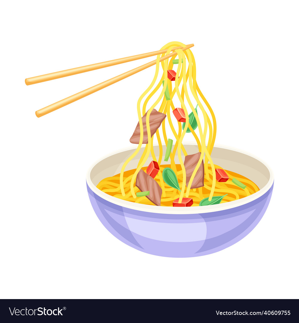 Bowl of ramen soup with chopsticks traditional Vector Image