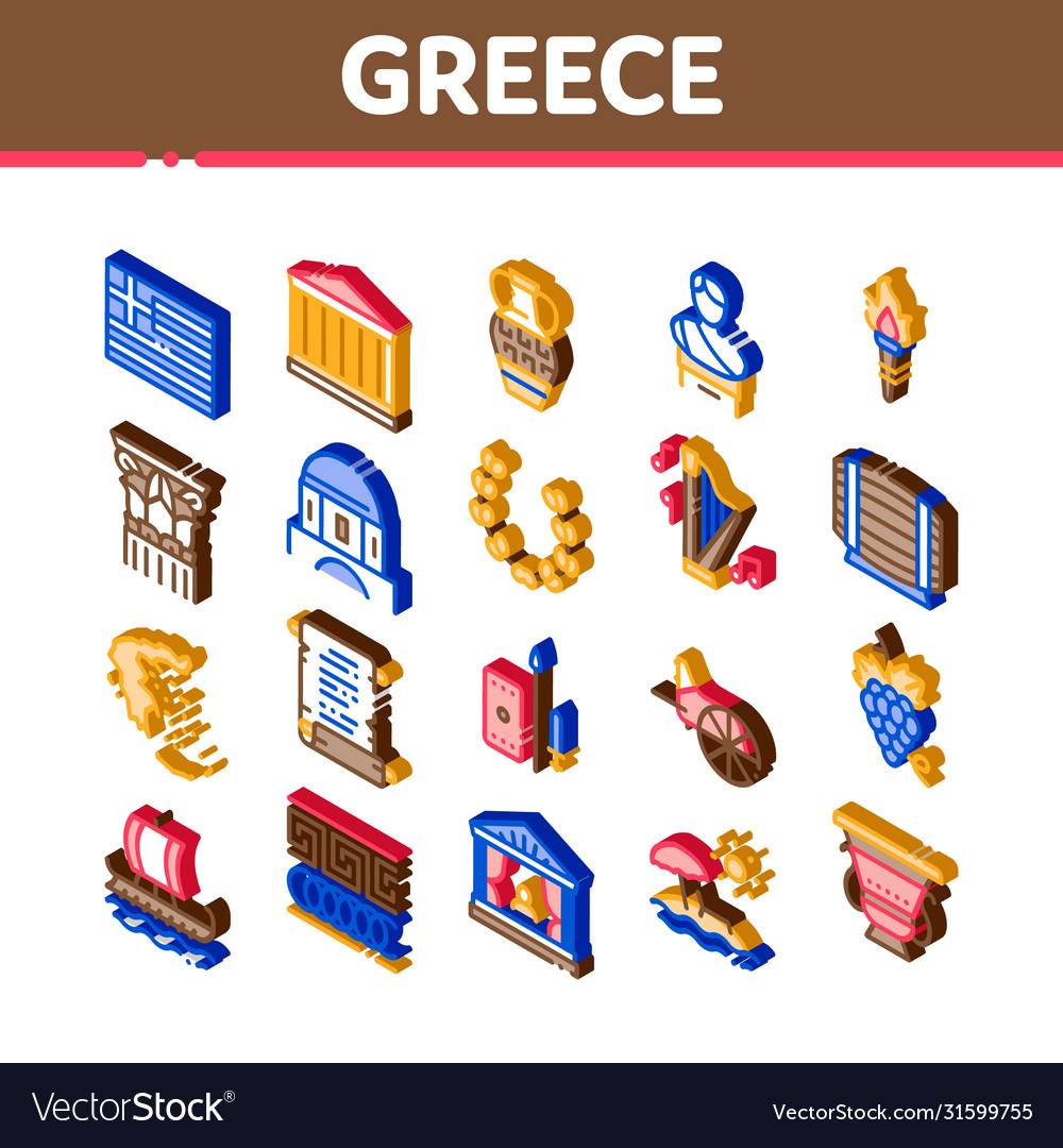 Greece country history isometric icons set