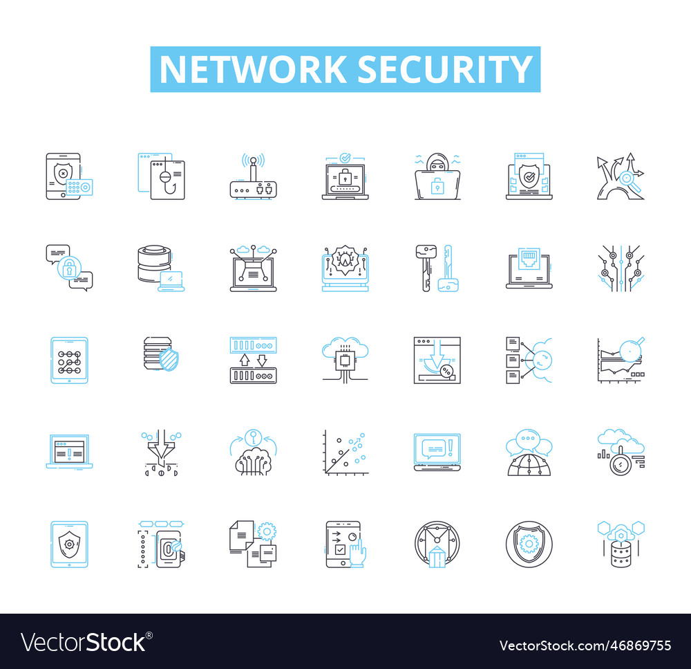 Network security linear icons set firewall