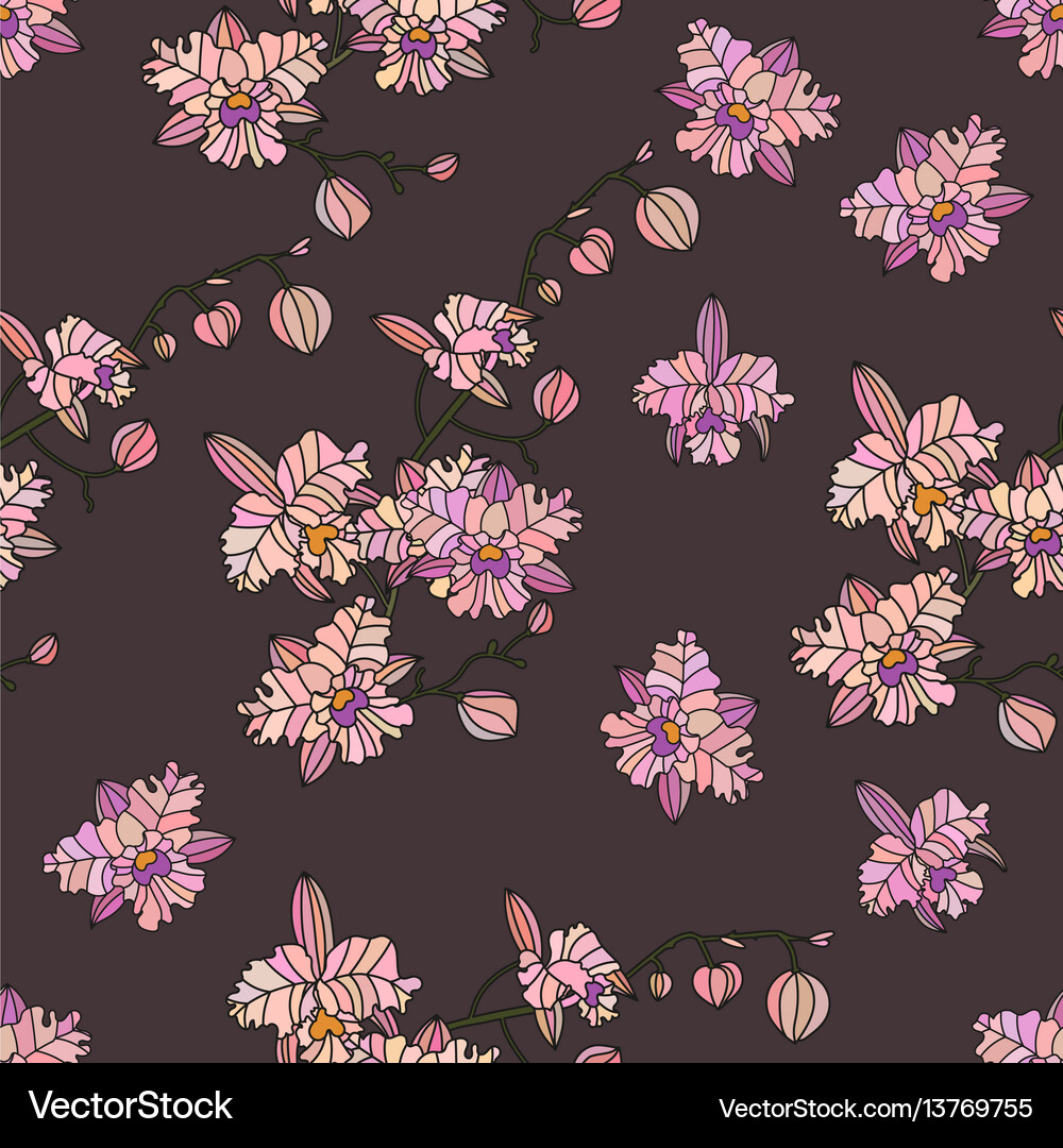 Seamless pattern with orchids Royalty Free Vector Image
