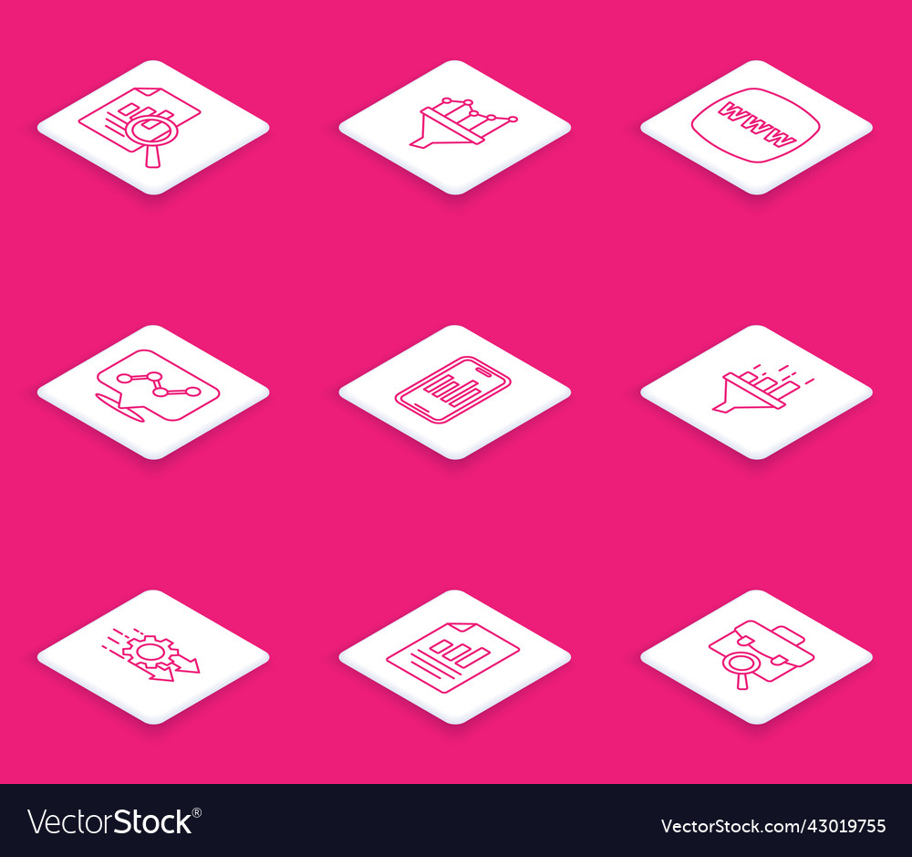 Set line document with graph chart sales funnel vector image Set line document with graph chart sales funnel