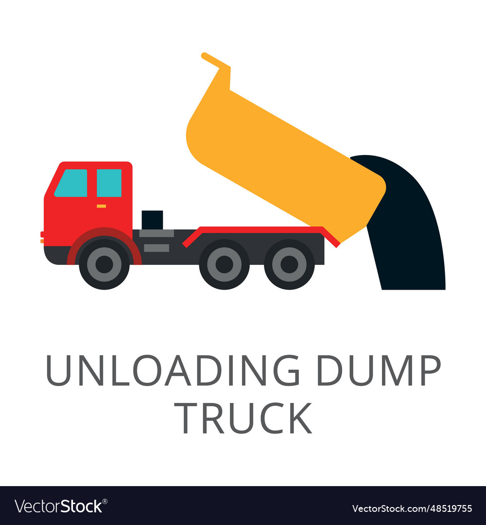 Side view of unloading dump truck flat icon