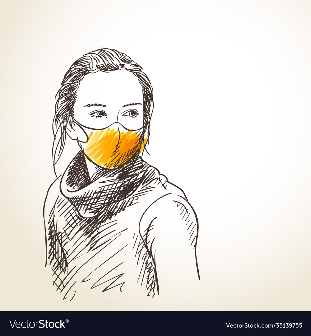 Sketch teenage girl portrait in orange face