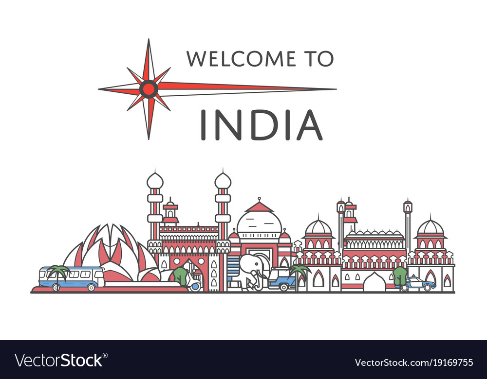 to india poster in linear style Royalty Free Vector